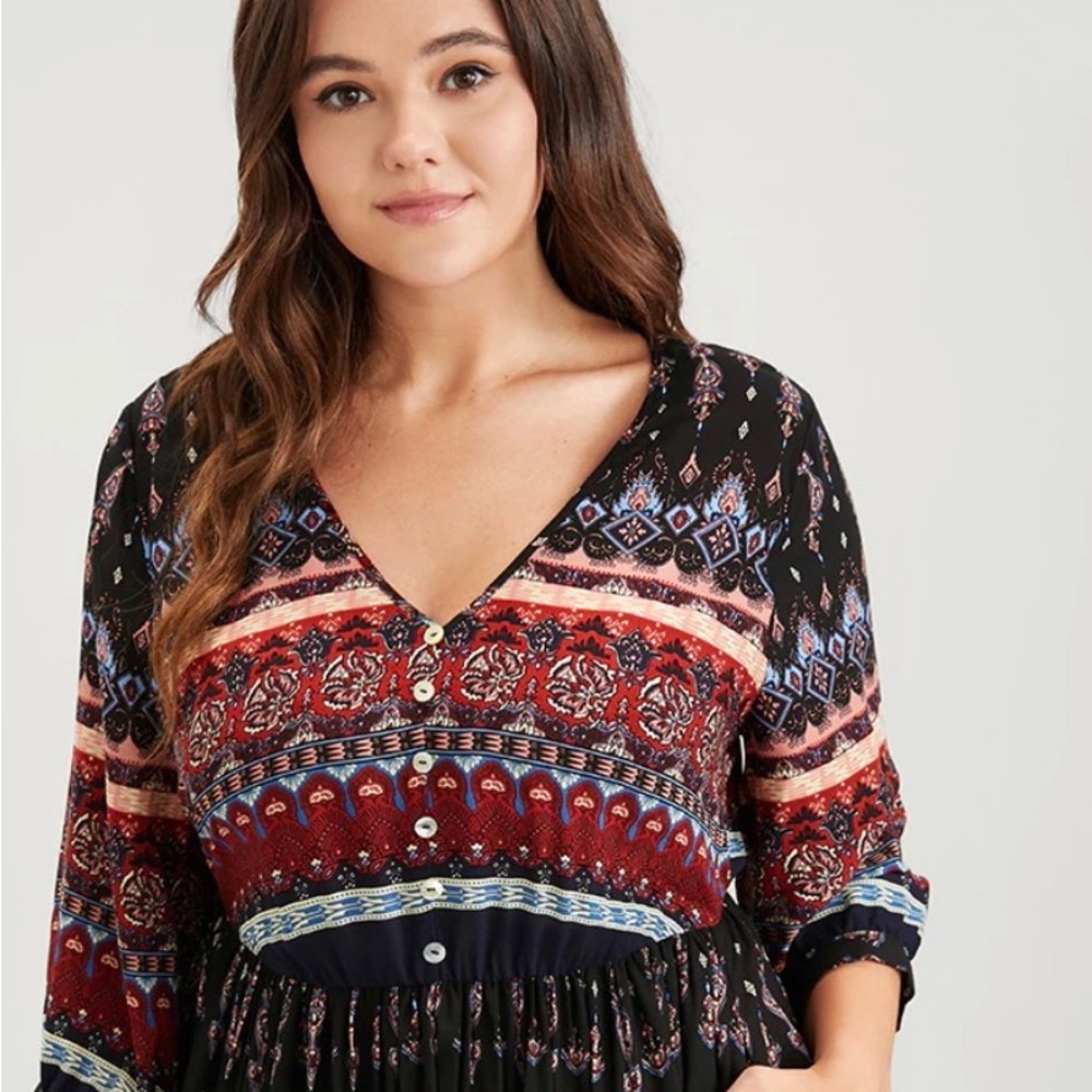 Bandana Button Pocket Flutter Split Hem Midi Dress - image 3